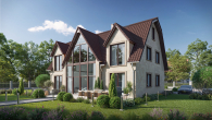 Luxus-Stadtvilla in Kleinmachnow: 12 Zimmer, 2200 m² Grundstück, Designer-Ausstattung & Spa-Bereich - Frontansicht Visualisierung
