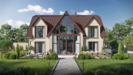 Luxus-Stadtvilla in Kleinmachnow: 12 Zimmer, 2200 m² Grundstück, Designer-Ausstattung & Spa-Bereich - Frontansicht Visualisierung